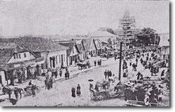 Tovste street scene, around 1910-14, during reconstruction of Roman Catholic church