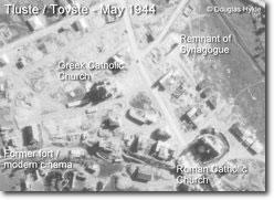 Aerial photo from May 1944 showing chuch steeple still intact
