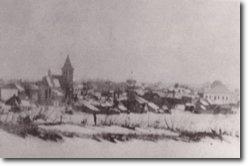 Rare image of Roman Catholic and Greek Catholic churches, together with Jewish synagogue - ca. 1939