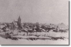 Rare image of Roman Catholic and Greek Catholic churches, together with Jewish synagogue - ca. 1939