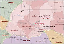 Map showing location of Tovste - adapted from  Encarta World Atlas
